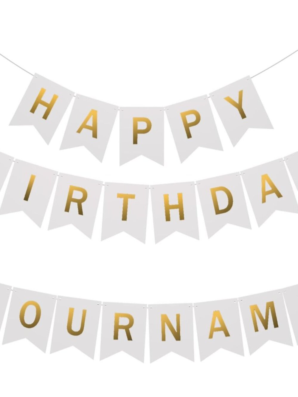 White Happy Birthday Bunting with Name: Custom Garlands with 2 set 26 Letters to